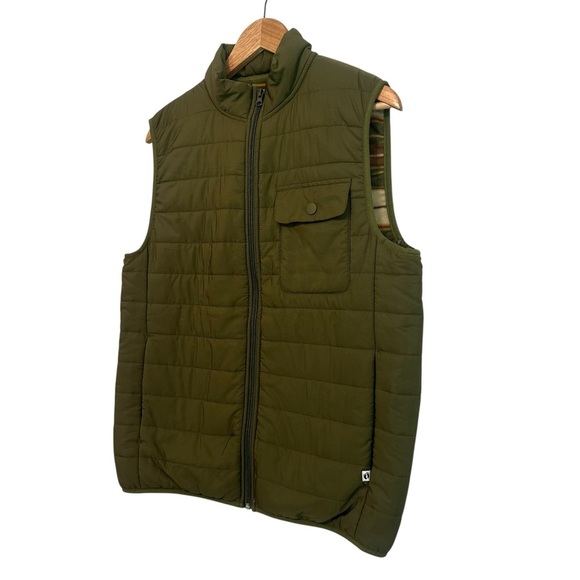 Hang Ten Men's Small Quilted Green Puffer Pocket Sleeveless Zipper Winter Vest - Picture 3 of 4